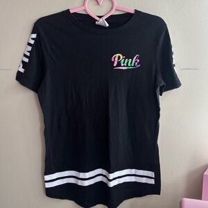 PINK Victoria's Secret Black Tee with Colorful Logo